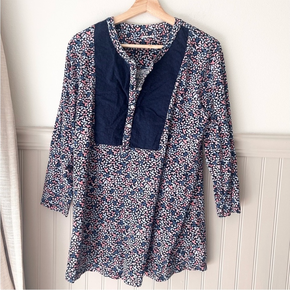 Lands’ End Multicolor Floral Top 1X Blue Pink 3/4 Sleeve Short Sleeve Knit
